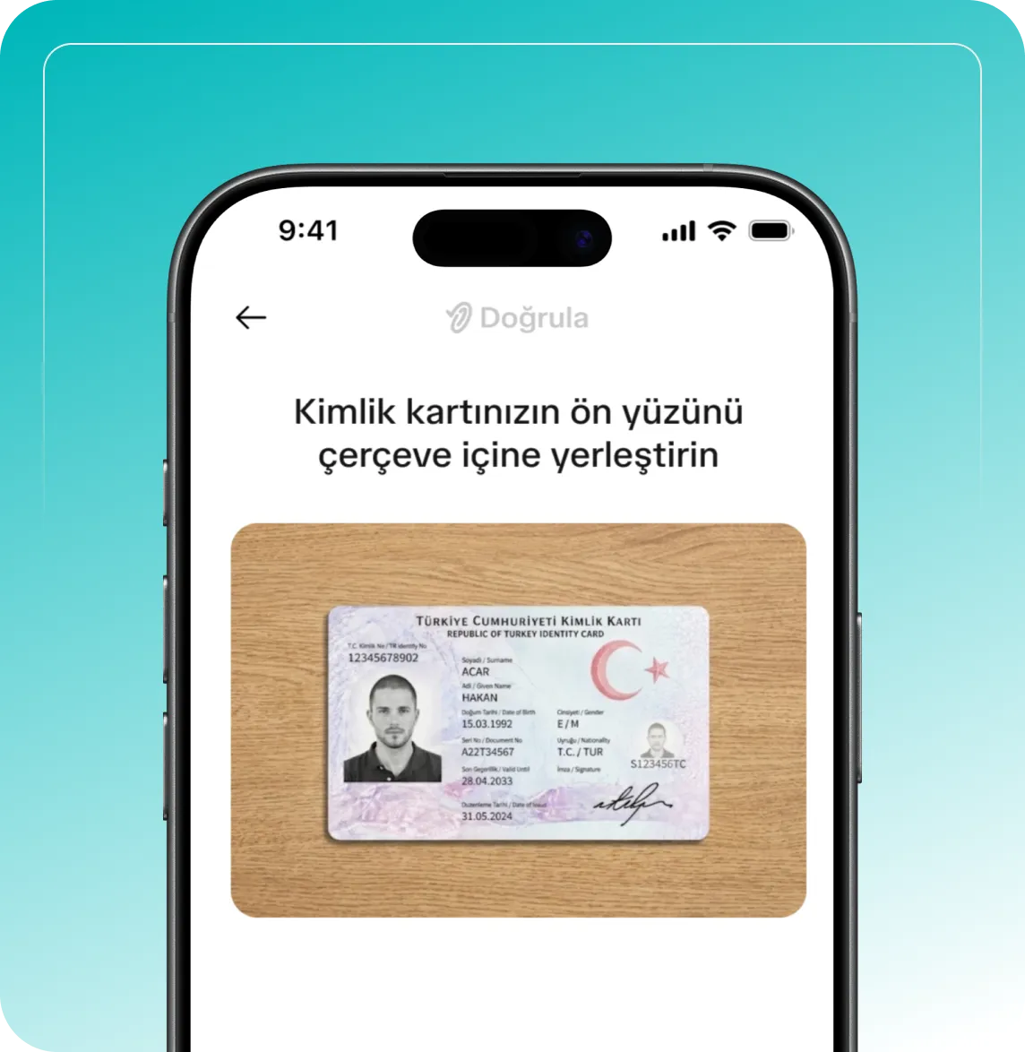Kimlik kartı tarama ekranı